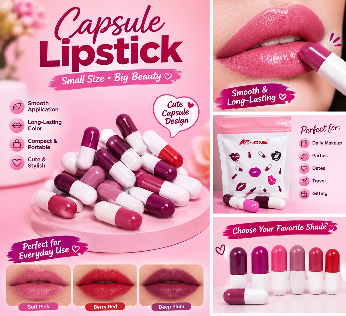 18 Pcs Capsule Lipstick Set for Women – Cute Mini Pill-Shaped Lip Colors, Smooth & Long-Lasting Lip Makeup Collection