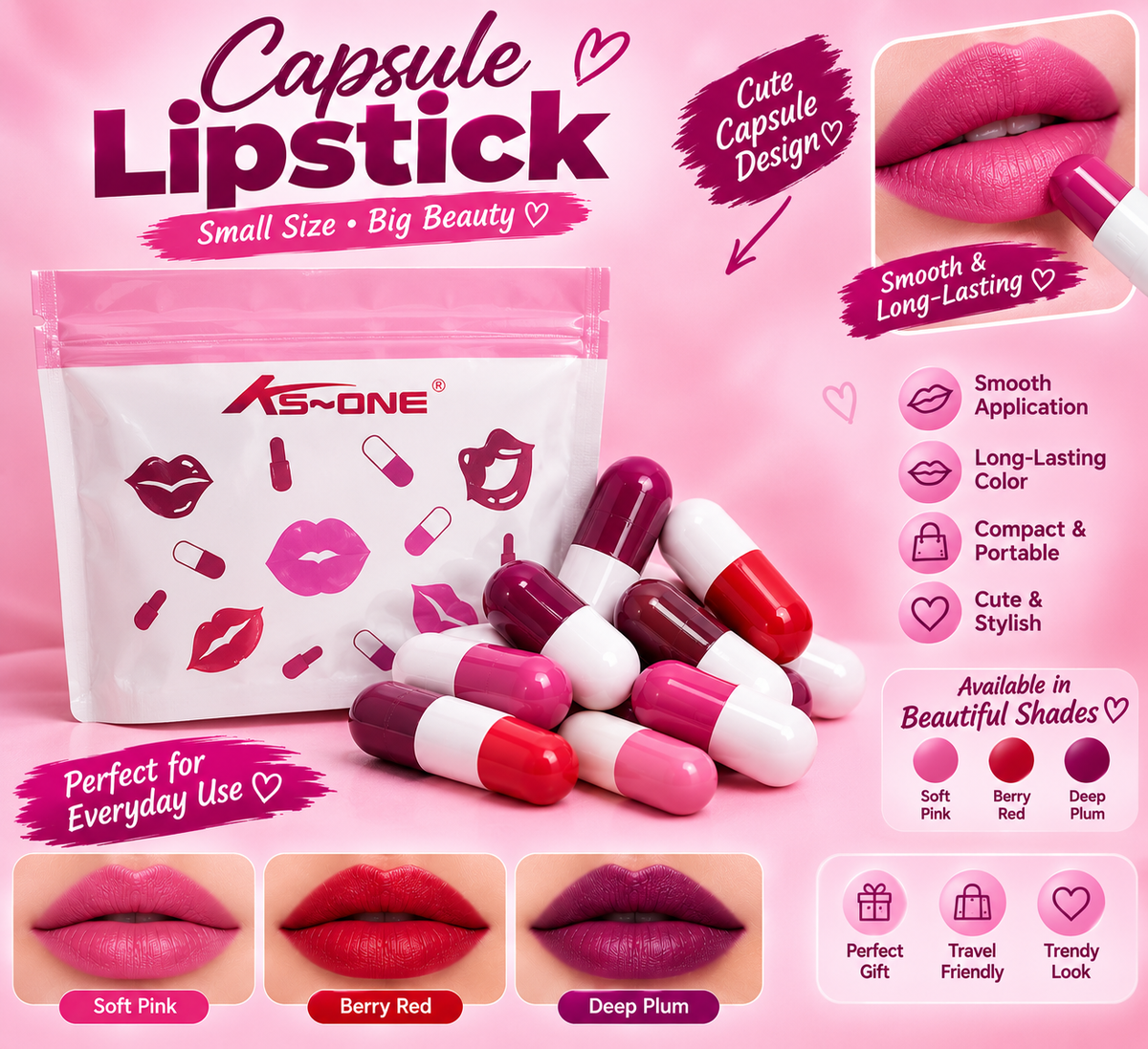 18 Pcs Capsule Lipstick Set for Women – Cute Mini Pill-Shaped Lip Colors, Smooth & Long-Lasting Lip Makeup Collection