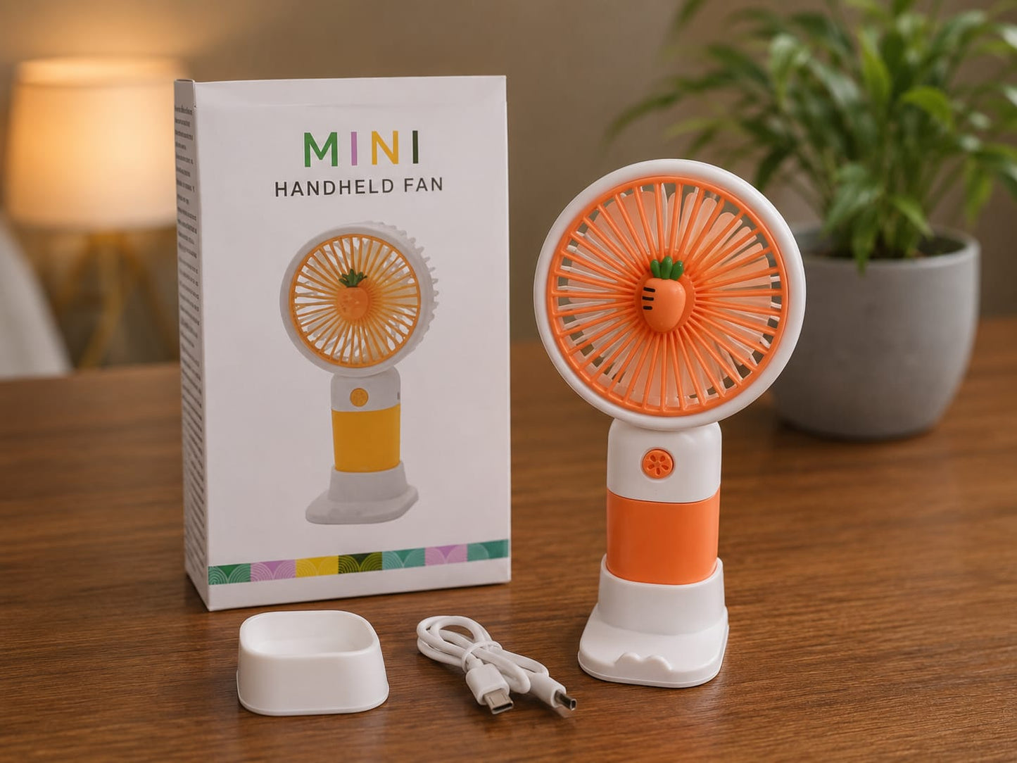 Smart Mini Portable Fan – 3 Speed USB Rechargeable Fan with LED Light & Desk Stand
